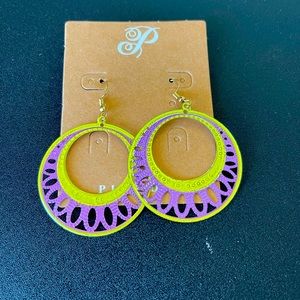 Lime and purple earrings.